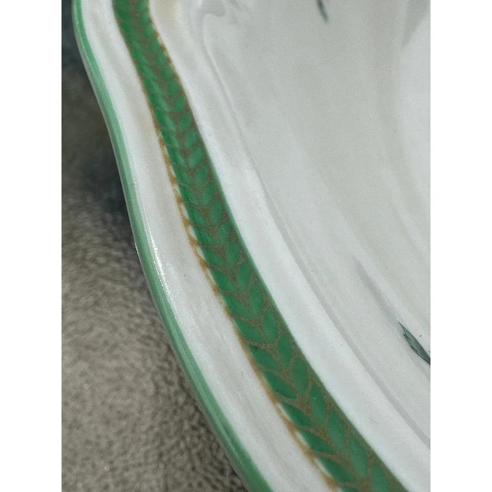 Rosenthal Germany Continental Green Floral Footed Serving Bowl Vintage Porcelain